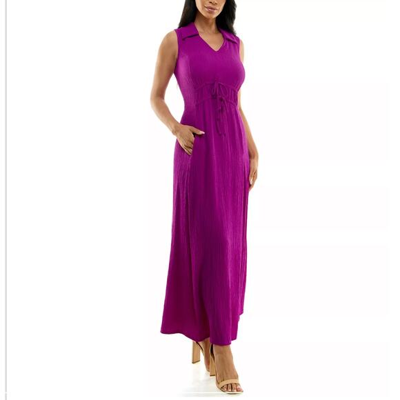 Nina Leonard Collard Violet Purple‎ V-Neck Maxi Dress Size 1X Artsy Beachy - Picture 1 of 4